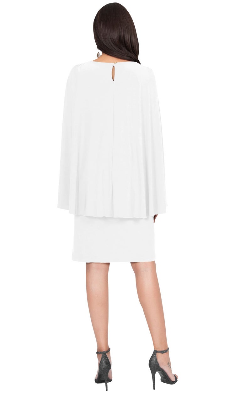 KOH KOH Petite Womens Long Cape Batwing Cloak Dolman Sleeve Belt Knee Length Fall Winter Work Tunic Dressy Formal Casual Cocktail Funeral Mini Midi Dress Dresses, Ivory White XS 2-4 - Image 5